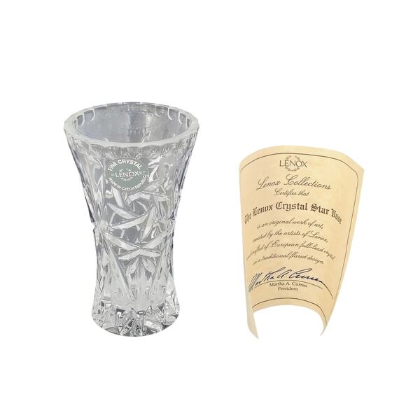 Lenox Clear Cut Full Lead Crystal Star Bud Vase 4" Slovenia Certificate Vintage - Picture 1 of 6
